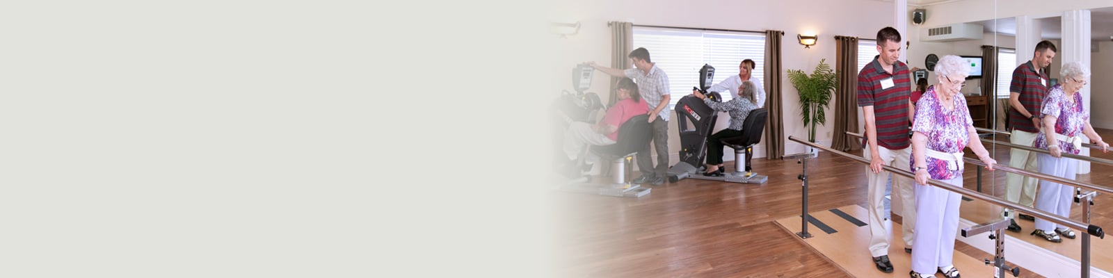 Patients doing therapy in the rehab gym at Roseville Care Center